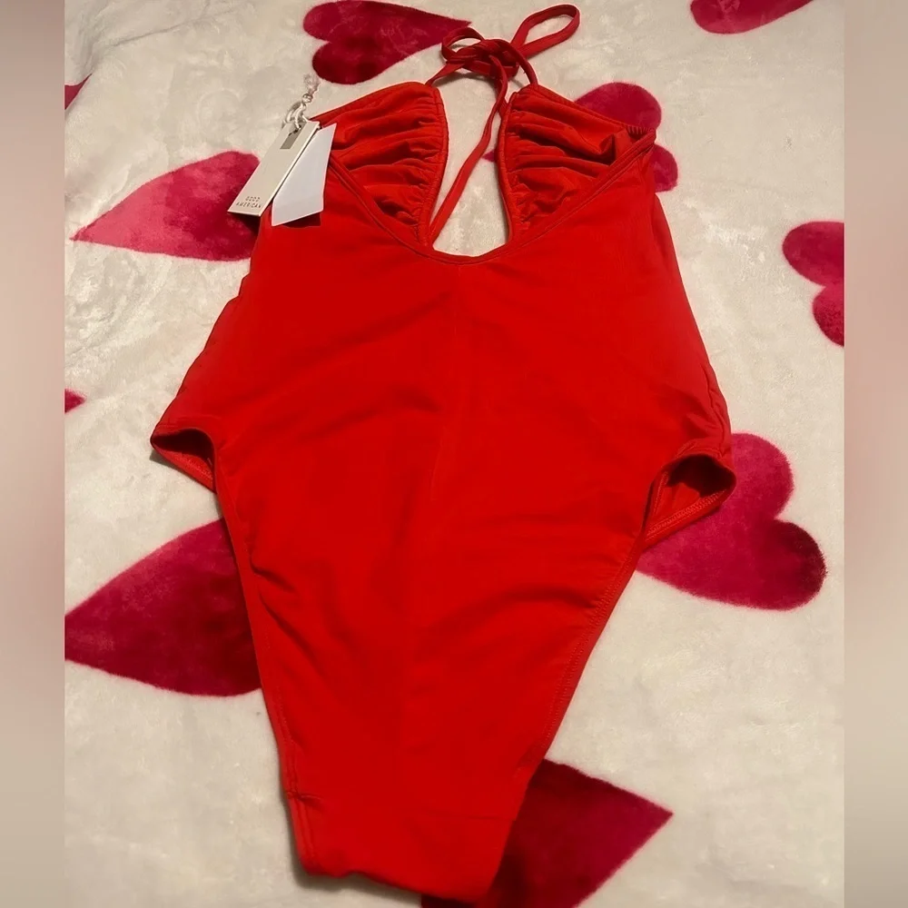 Good American Leilani Halter One Piece Swim Bright Poppy NWT